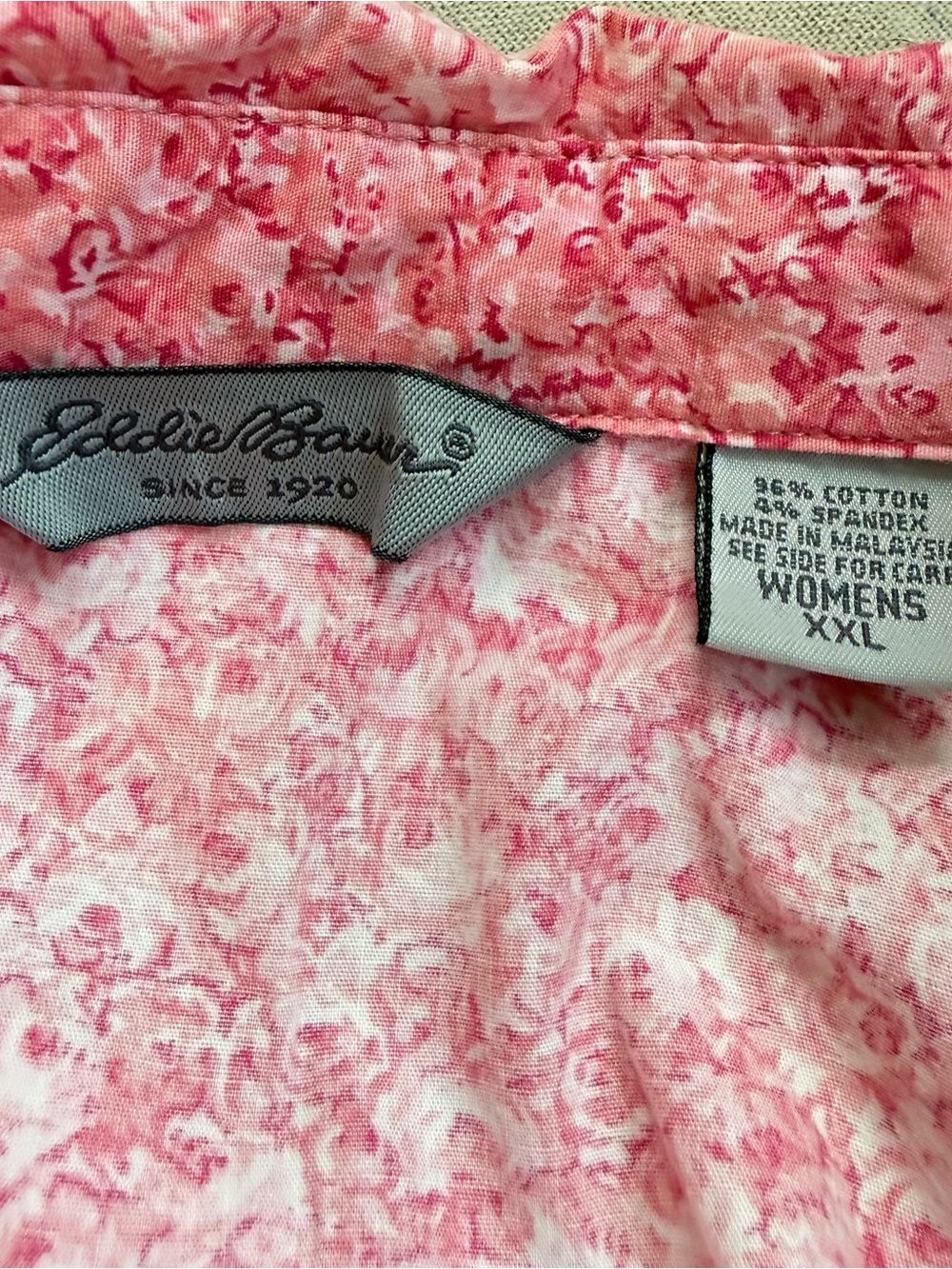 Eddie Bauer Pink White Floral Button Down Blouse Short Sleeve Top Plus Size XXL - Picture 4 of 13